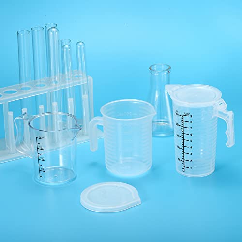 PATIKIL Graduated Beaker, 250ml PP Plastic Liquid Measuring Cup Double Sided Graduations with Handle Lid and Spout for Lab Kitchen Home - size: 250ml