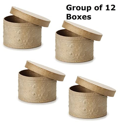 Pack of 12 Paper Mache Round Embossed Boxes by Factory Direct Craft - Round Papier Mache Embossed Boxes with Lids. Use as a Jewelry Box or Small Gift Box. - color: 12 Embossed Round Boxes