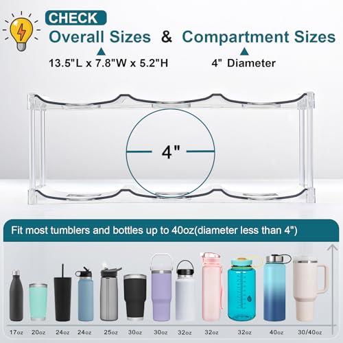 LARGER Compartment - Stackable Water Bottle Organizer Holder - for Stanley & Others' Large Tumbler - Clear Wine Rack, Cup Bottle Holder for Cabinet Home Countertop Fridge Pantry Shelf, 2 Tier Hold 6 - size: 2 Tier - Hold 6