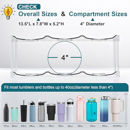 LARGER Compartment - Stackable Water Bottle Organizer Holder - for Stanley & Others' Large Tumbler - Clear Wine Rack, Cup Bottle Holder for Cabinet Home Countertop Fridge Pantry Shelf, 4 Tier Hold 12 - size: 4 Tier - Hold 12