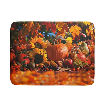 Fall Harvest Pumpkin Dish Drying Mat for Kitchen Counter,Thanksgiving Maple Leaves Sunflower Drying Mat 18 x 24 Inch with Absorbent Reversible Microfiber Dish Drying Pad for Coffee Bar - size: 18" x 24"