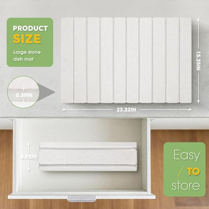 HABUTWAY Large Stone Dish Drying Mat for Kitchen Counter – 24"×16" Collapsible Diatomaceous Earth Mat, Ultra Absorbent & Quick Dry, Foldable Drying Pad for Dishes, Bottles, Cups (White) - color: White
