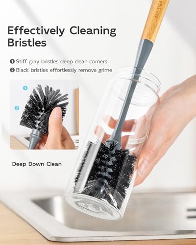 MR.SIGA Water Bottle Brush, Long Handle Bottle Brush for Water Glasses, Baby Bottles, Sports Bottles Cleaning, Gray, 2 Pack - color: Gray