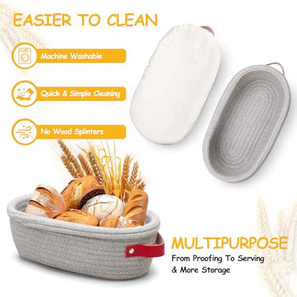 Dimpola Banneton Bread Proofing Basket - Cotton Oval Banneton Basket Set of 2 Sourdough Proofing Baskets Round Proofing Bowls Handmade Rattan Baskets and Liners - style: 2*Cotton Oval Baskets