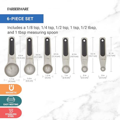 Farberware Professional Stainless SteelMeasuring Spoons Precision and Ease in Every Scoop, Features Magnetic Handles for Easy Storage, Dishwasher Safe - size: Set of 5, Spoons