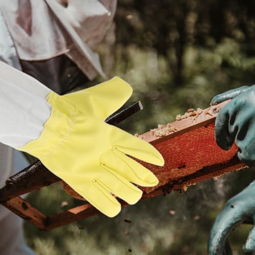 Long Sleeve Beekeeping Gloves with Elastic, High Durability Pu and Canvas Material, Ventilated Heavy Duty Gloves for Beekeepers in Work Scenarios and Gardening