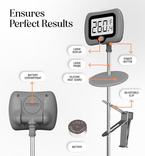 Digital Candy Thermometer with Pot Clip, 10" Long Stainless Steel Probe, Instant Read Kitchen Thermometer for Cooking, Baking, and Candy Making (Gray) - color: Gray