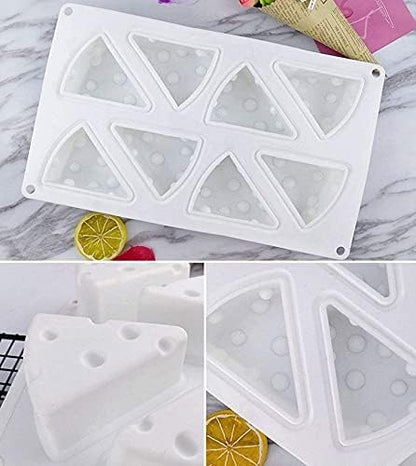 3D Cheese Shape Silicone Mold, 8 Cavities 11.9″ x 7.1″ x 1.7″ Food Grade Silicone Baking Mold for Cheese Cake Mousse Cake Brownies Chocolate French Dessert Ice Cream Soap