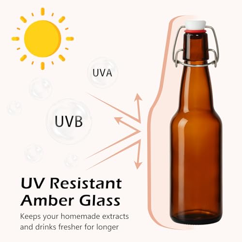 KEYWING 12oz Amber Swing Top Glass Bottles, 12 Pack Beer Bottles with Airtight Lids, Flip Top Glass Bottles for Kombucha, Fermentation, Vanilla Extract, Ginger Beer, Kefir, Wine, Liqueur - size: 12oz 12 pack