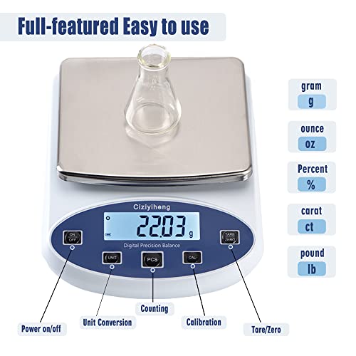 Lab Scale Balance Electronic Scales 5000g*0.01g high Precision Laboratory Digital Analytical Balance Gram Scale 0.01g Accuracy Digital Scientific Scale【Includes 500g*2 Weights】