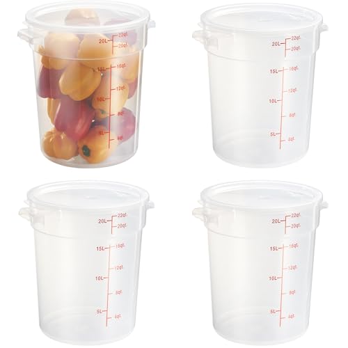CURTA 22 Quart Translucent Round Food Storage Container with Lid, Pack of 4 – NSF Listed, BPA-Free, Commercial-Grade Polypropylene, Freezer & Dishwasher Safe, Non-Stick, Easy-Read Graduations - color: 22 qt.