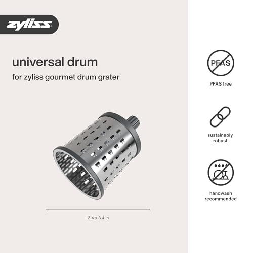 Zyliss E900059 Universal Drum Grater, Stainless Steel, Grating Apples, Cereals, Granola, for Use with Zyliss Rotary Cheese Grater, 5 Year Guarantee - style: Universal Drum