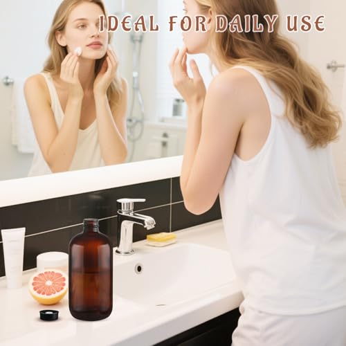 480ml/16oz Amber Glass Bottles Brown Round Bottle Containers with Black Leak Proof Seal Caps for Homemade Essential Oils Lab Home Kitchen - 4 Pcs - color: 4 Pcs