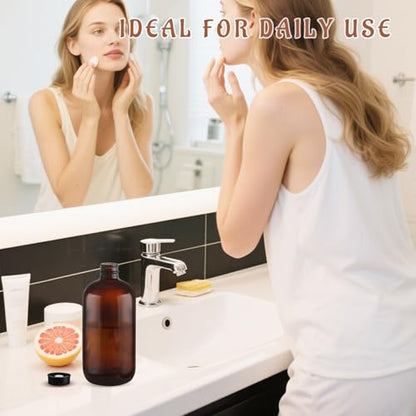 480ml/16oz Amber Glass Bottles Brown Round Bottle Containers with Black Leak Proof Seal Caps for Homemade Essential Oils Lab Home Kitchen - 4 Pcs - color: 4 Pcs