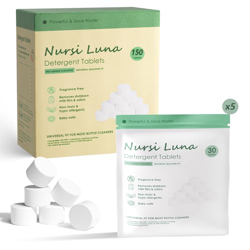Nursi Luna Detergent Tablets for All Brands Baby Bottle Washers, 150 Count Gentle Formula Baby Bottle Washer Tablets, Fast-Dissolving, Efficiency Removes Milk Residue & Odor