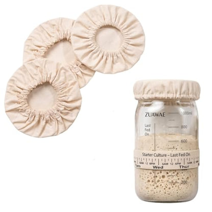 100% Cotton Jar Covers 3-Pack Breathable Fabric Lids for Kombucha, & Sourdough Starter – For Mason Jars Wide and Normal Mouth