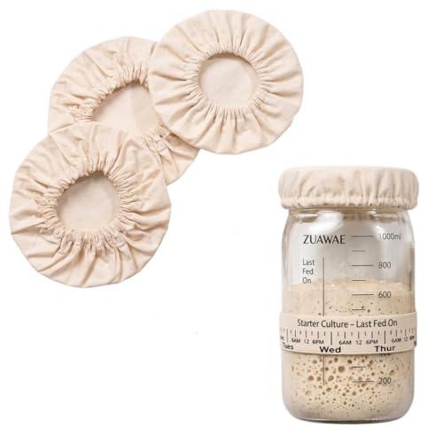 100% Cotton Jar Covers 3-Pack Breathable Fabric Lids for Kombucha, & Sourdough Starter – For Mason Jars Wide and Normal Mouth