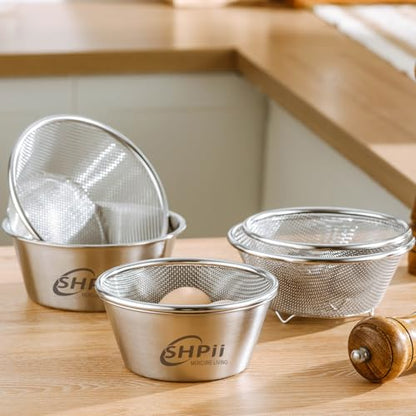 2 Piece Mini 304 Stainless Steel Colander with Mixing Bowl, Kitchen Cooking, Washing Fruits and Vegetables, Back of House Preparation (600ML) - color: Round-600ml
