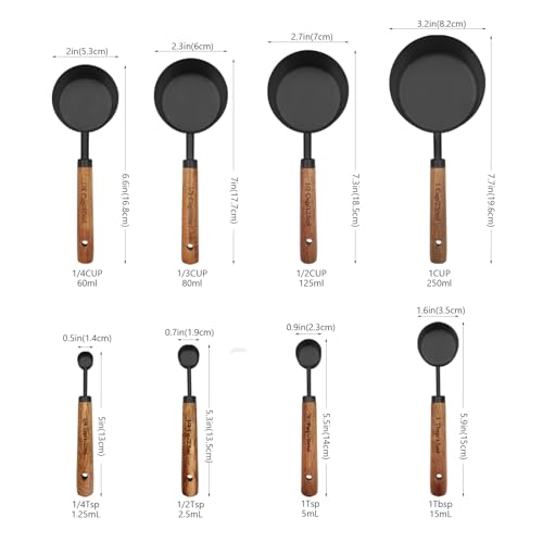 Black Measuring Cups and Spoons Set, Measuring Spoons and Measuring Cup Set for Cooking & Baking with Wood Handle - color: Black