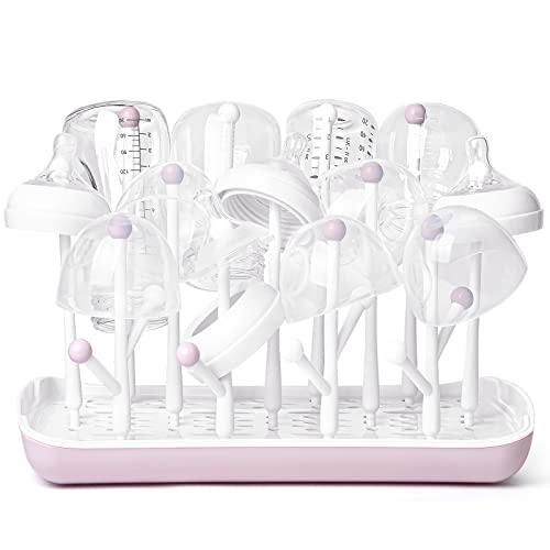 Termichy Baby Bottle Drying Rack, Large Capacity Baby Bottle Rack for Bottles, Dry Rack with Removable Water Tray(Pink) - color: Pink, size: Countertop Style