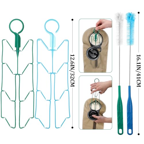 Patelai 8 in 1 Hydration Bladder Cleaning Kit Includes 3 Different Brushes and Drying Collapsible Bladder Frame, Water Reservoir Backpack Cleaning Kit - color: Blue and Green