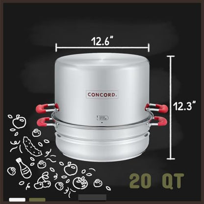 Concord Stainless Steel Turbo Steam Canner Canning Steamer Pot Set. Includes Canning Rack and Mason Jars (Induction Compatible).