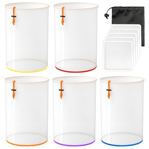 Supkiir 5-Pack 5 Gallon All-Mesh Filter Bags, 5 Color Fine Nylon Strainer Bags with 5 Pressing Screen and 1 Storage Pouch, Reusable Filter Bag for Hydroponic Vegetables, Herbal Tea and Gardening