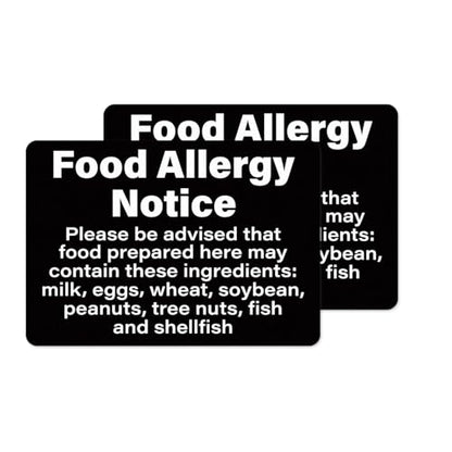 2 Pack Food Allergy Notice Sign 10×7 Inches Allergen Warning Poster | Food Service Sign, Self Adhesive, Waterproof, Oil-proof, Strong Adhesion, Safety Caution Sign for Restaurant Kitchen Supplies