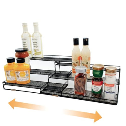 3 Tier Wide Expandable Cabinet Spice Rack Organizer (14.5" to 29.1") - Step Shelf with Protection Railing, Black,Copper (Comfort & Wide) - color: Comfort & Wide