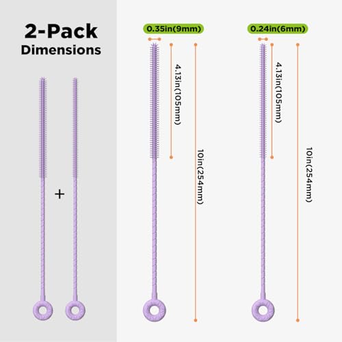 Silicone Straw Cleaner Brush, 2 Pcs Reusable Cleaning Brushes for Straws, 6mm&9mm, Purple - color: Purple