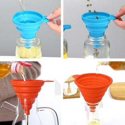 4 Pack Foldable Silicone Funnel Set, Collapsible Small & Large Sizes for Kitchen, Water Bottles & Liquid Transfer, Food Grade