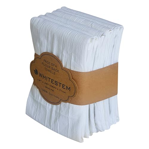 Flour Sack Towels | Tea Towel for Crafts | Kitchen | Dish | Cotton Blank Towel for Embroidery | Baking Bread Proofing Linen Cover | Super Absorbent Quick Dry | 6 Pack 18"x28" White - color: White, size: 18"x28" - 6 Pack