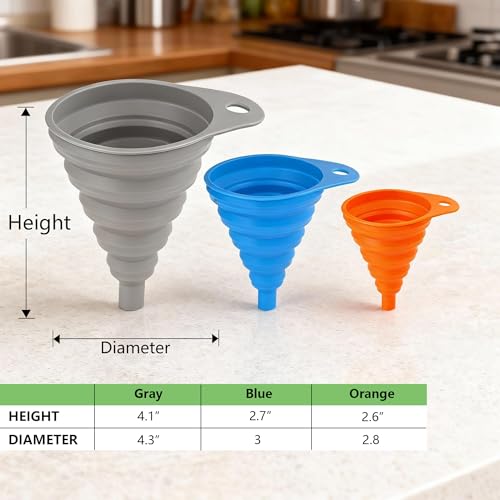 6 Pcs Funnels for Kitchen Use Filling Bottles, Silicone Funnel Small and Large, Foldable Funnel Kitchen Accessories Gadgets