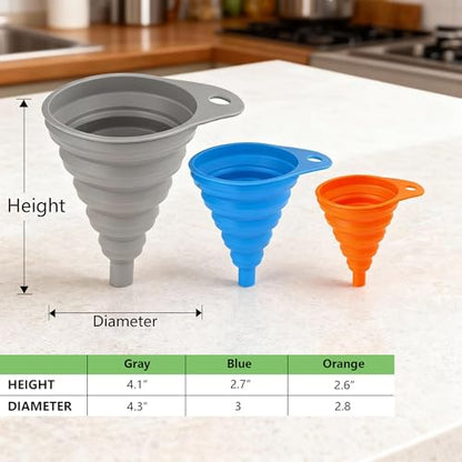 6 Pcs Funnels for Kitchen Use Filling Bottles, Silicone Funnel Small and Large, Foldable Funnel Kitchen Accessories Gadgets