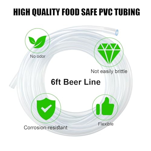 Draft Beer Line Shank Faucet Kit 3” Beer Faucet Shank Self-Closing Beer Tap Faucet Kegerator Parts Wrench 6ft 3/16” Beer Line Tubing Barb Connector Tap Brush Kegerator Conversion kit