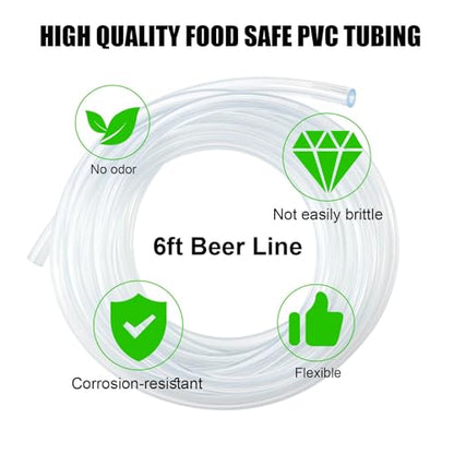 Draft Beer Line Shank Faucet Kit 3” Beer Faucet Shank Self-Closing Beer Tap Faucet Kegerator Parts Wrench 6ft 3/16” Beer Line Tubing Barb Connector Tap Brush Kegerator Conversion kit