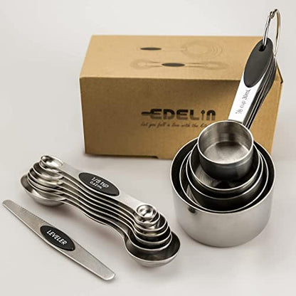 EDELIN Measuring Cups and Magnetic Measuring Spoons Set, Stainless Steel 5 Cups and 7 Spoons (Black) - color: Black