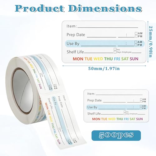 500 Pcs Food Labels Removable Dissolvable Stickers Food Date Labels Stickers, Water/Oil/Tear Resistant Freezer Pantry Label with Perforation Line No Residue Left for Foods Containers Jars Kitchen
