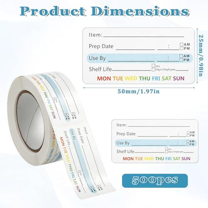 500 Pcs Food Labels Removable Dissolvable Stickers Food Date Labels Stickers, Water/Oil/Tear Resistant Freezer Pantry Label with Perforation Line No Residue Left for Foods Containers Jars Kitchen