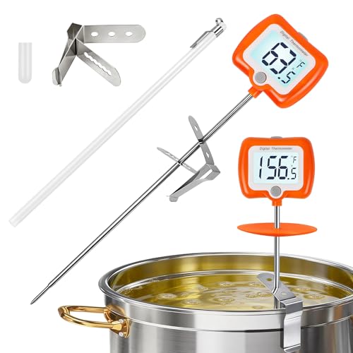 Deep Fry Thermometer - Digital Candy/Candle/Meat Thermometer with Rotatable Large Display, 10'' Long Probe, Programmable Instant Read for Oil Cooking (Orange) - color: Orange