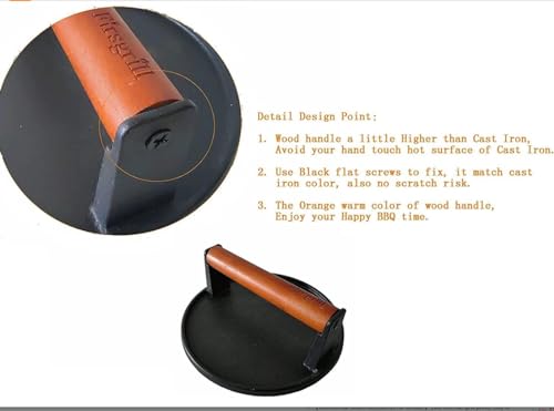 Firsgrill Burger Press 7.08" Round & 8.3”X4.3”Rectangle Heavy-Duty Cast Iron Smash Meat Steak with Wood Handle for Blackstone Camp Chef Pitboss Weber Treager Griddle (Round & Rectangle w Flat Bottom) - size: Round & Rectangle w Flat Bottom
