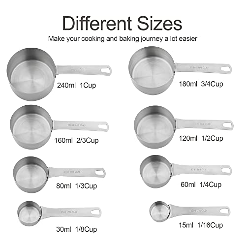 Measuring Cups set, 18/8 (304) Stainless Steel Measuring Cups for Kitchen & Baking, Heavy Duty Solid Measurement Cups, Us & Metric Measure Tools with 1/16, 1/8, 2/3 &3/4 Cups