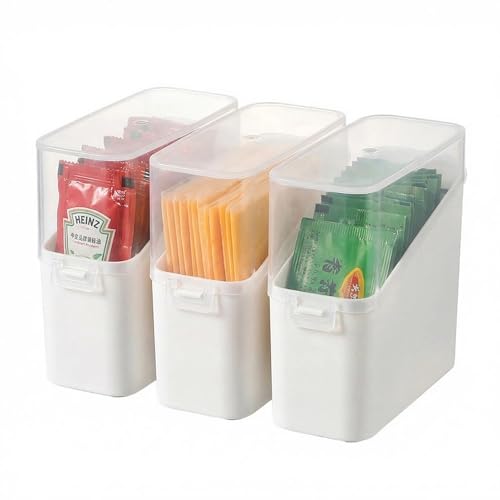 3 Pack Airtight Cheese Slice Storage Box Set - Fridge Organizer Containers for Cheese, Tea Bags, Spices - Clear Lids & Stackable Design (White) - color: White, size: 3
