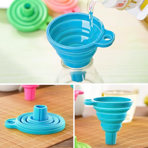 Kitchen Funnel Set 3 Pack, Small Medium Large, Kitchen Accessories Foldable Silicone Collapsible Funnels for Filling Water Bottle Liquid Transfer, Blue - color: 3 Blue