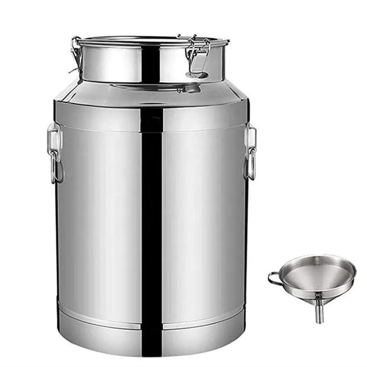 Oil Barrel Wine Barrel Liquid Storage Container, Milk Transport Can Milk Tank Fermentation Tank Sealed Barrel, Stainless Steel with Funnel(58L) - size: 58L
