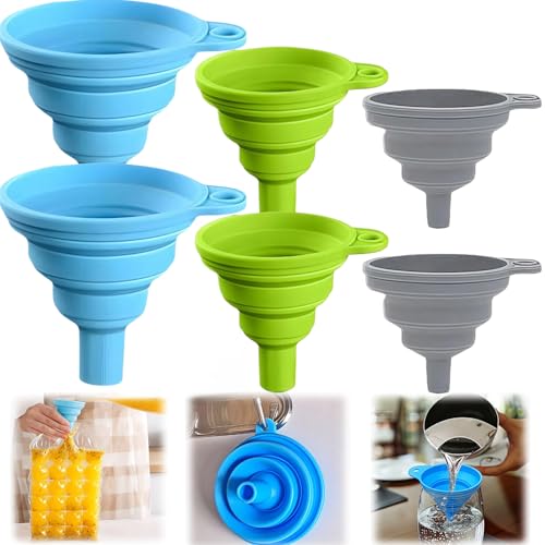 3 Size Kitchen Funnel Set, 2026 Upgraded Funnels for Kitchen Use Filling Bottles, Food Grade Silicone Collapsible Funnels for Filling Small Bottle Kitchen Gadgets (6 Pcs) - color: 6 Pcs