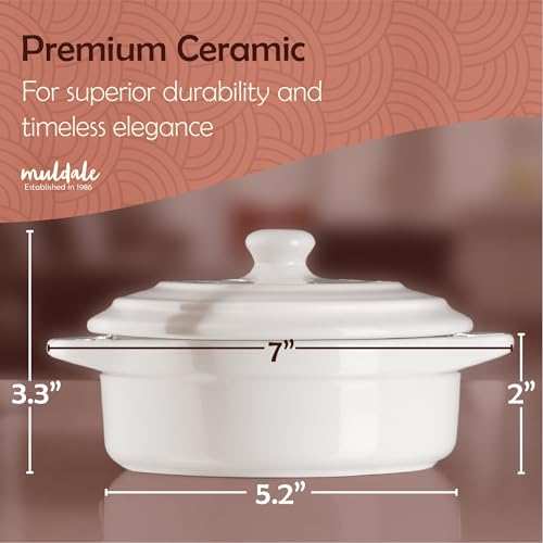 Muldale Brie Baker with Lid and Spreader - Camembert Baker Crock in White | Free from Lead Ceramic Baking Dish - 5.5” - Fits Standard Camembert Wheel - color: White
