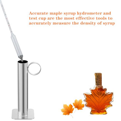 Maple Syrup Hydrometer Test Cup Kit, Stainless Steel Syrup Tester | Measures Sugar Content Accurate Reading Easy to Use Maple Syrup Supplies with Cleaning Brush