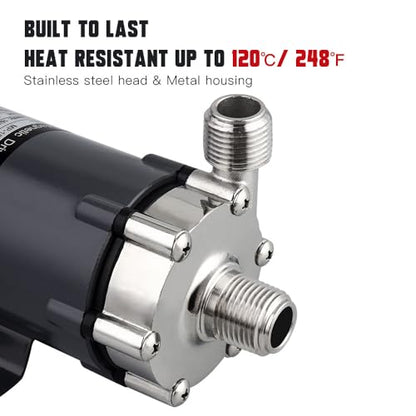 FERRODAY Wort Brewing Pump, Stainless Head Magnetic Drive Brew Food Safe Water High Temp Homebrew Beer Pump with 1/2" NPT Thread - size: Wort Pump(Plug Cord)