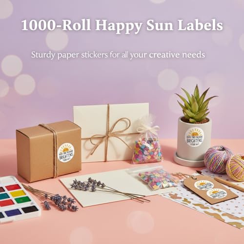 1000pcs Happy Sun Thank You Labels, Hope This Package Brightens Your Day- Sturdy Paper Package Insert Sealing Stickers for Envelope Seals, Scrapbooking, Journaling & Gift Wrapping - color: 1000pcs- Sun Thank You Labels